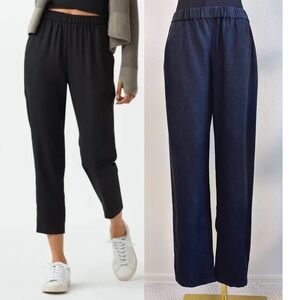 VETTA Black Tencel Elastic Waist Cropped Pants, Womens XS